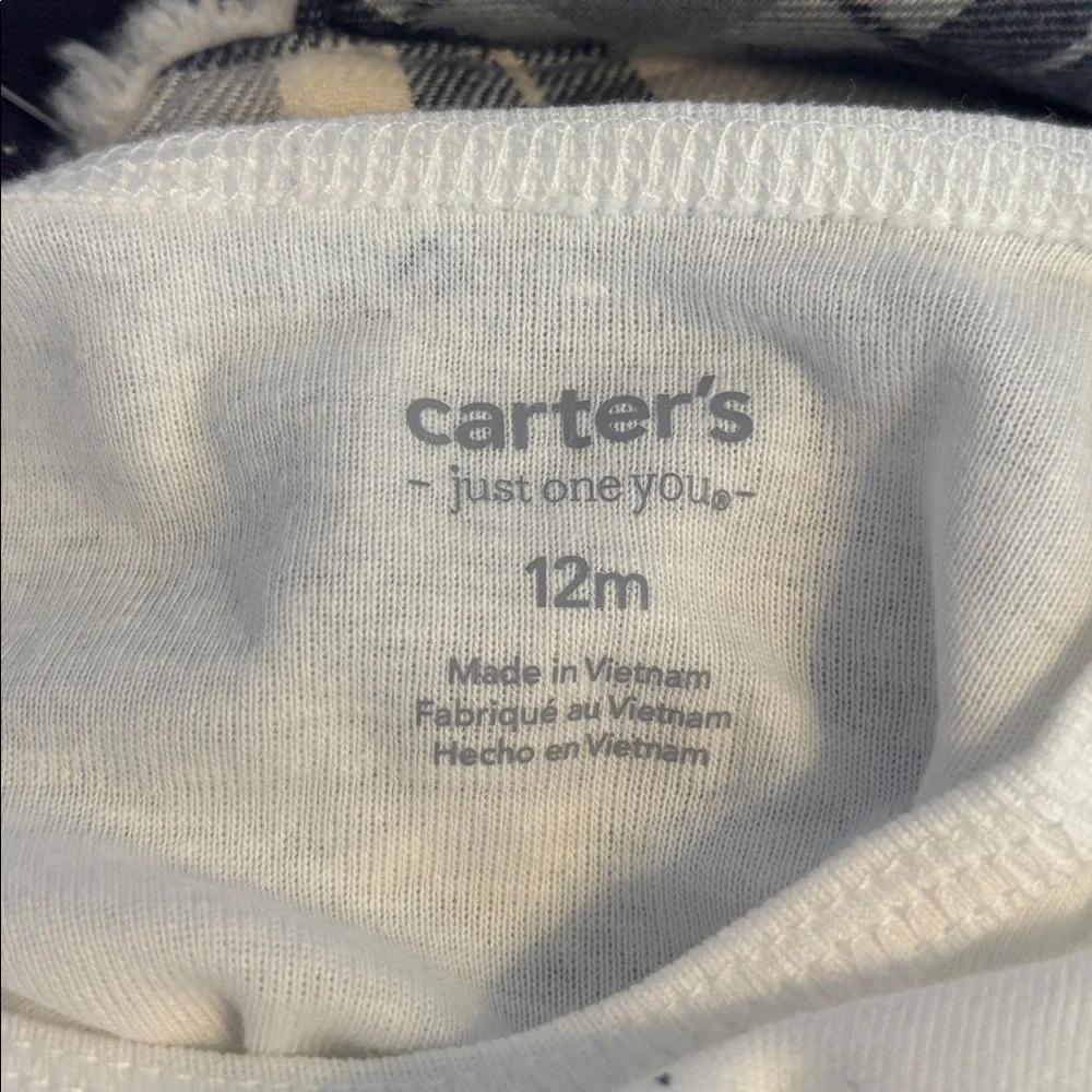 Carter's Plaid Jacket Sherpa Collar, Wolf Mountain Onesie Navy Jogger Pants Set